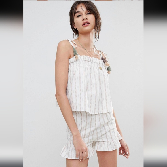 Babydoll Cami Tassle Top and Ruffle Two Piece Shorts Vacation Summer Set SM - Picture 6 of 10